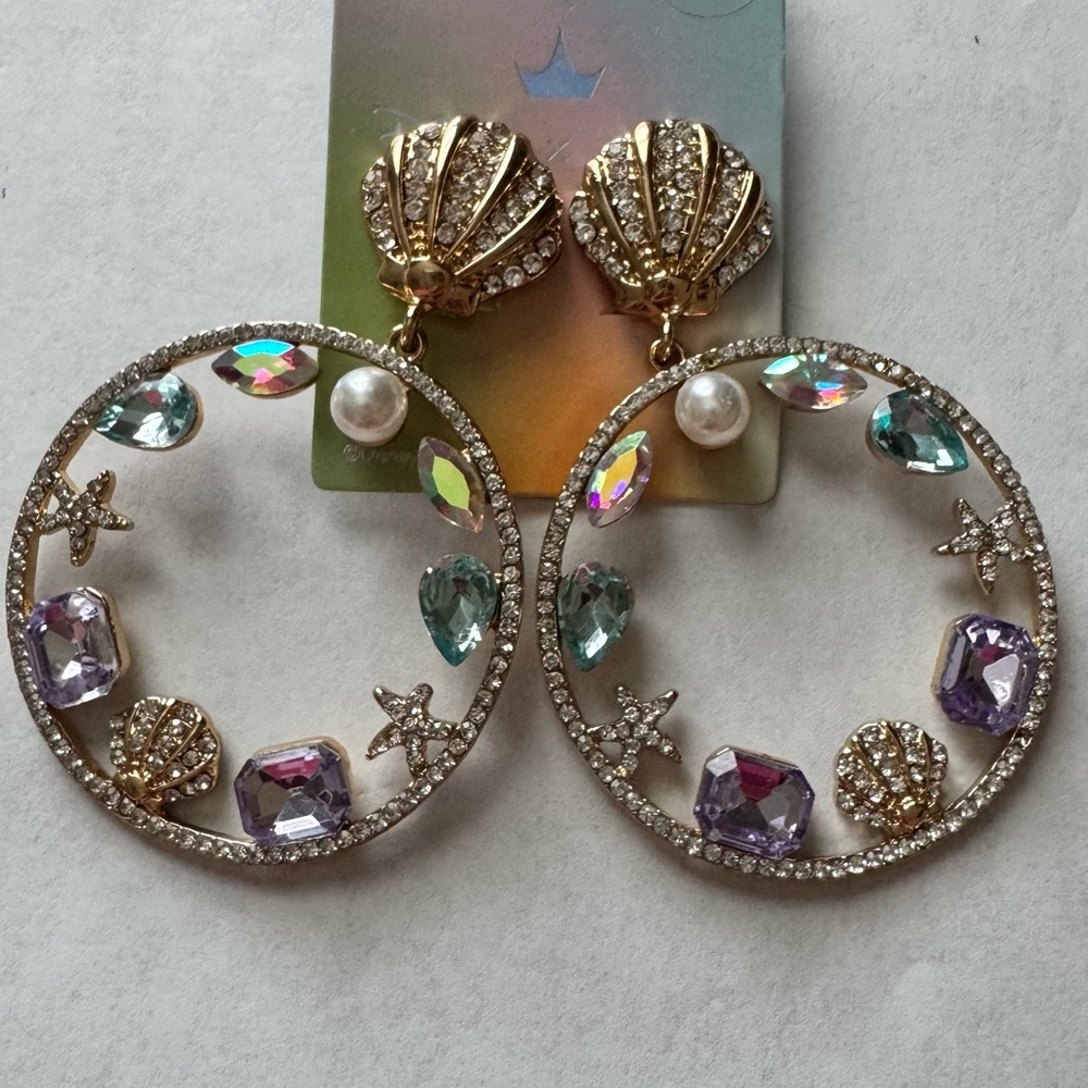 DISNEY x ALDO- Clip-On Gold Tone Shell Hoops Earring
